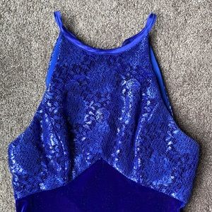 Strapless open back long length gown.